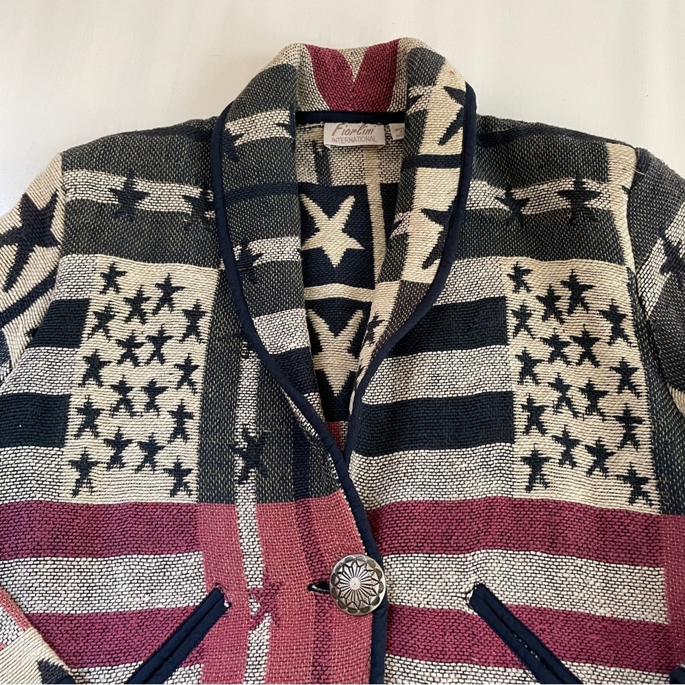 Jacket Womens Medium Tapestry USA Flag Stars Western Red Blue Patriotic 4th July - Picture 9 of 15